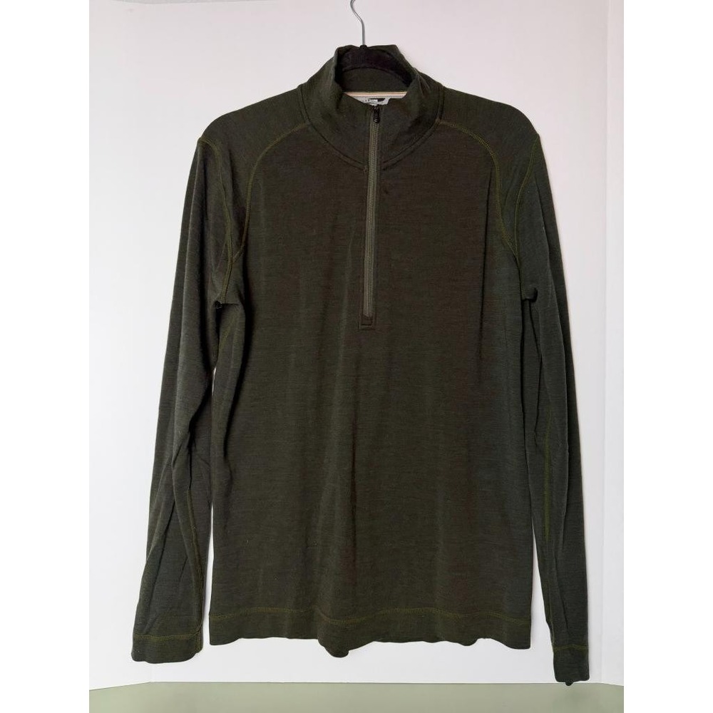Smartwool Merino Wool 3/4 Zip Pullover Mens XL Green Mock Neck Hiking Top